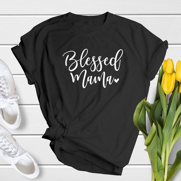 

blessed mama heart print t-shirt cute women christian mom life tee funny 90s mother's day gift tshirt for new mom drop ship, White
