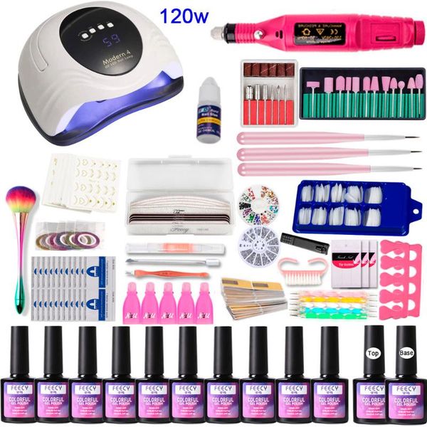 

nail art kits set uv led lamp 168w / 120w dryer for manicure gel polish varnish kit soak off base coat files drill bits