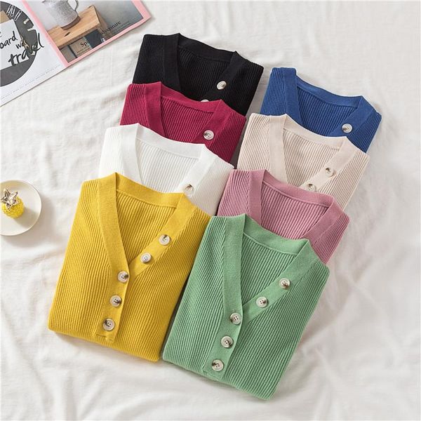 

women's sweaters 2021 spring button v neck sweater women basic slim knitted pullover and pullovers knit jumper ladies, White;black