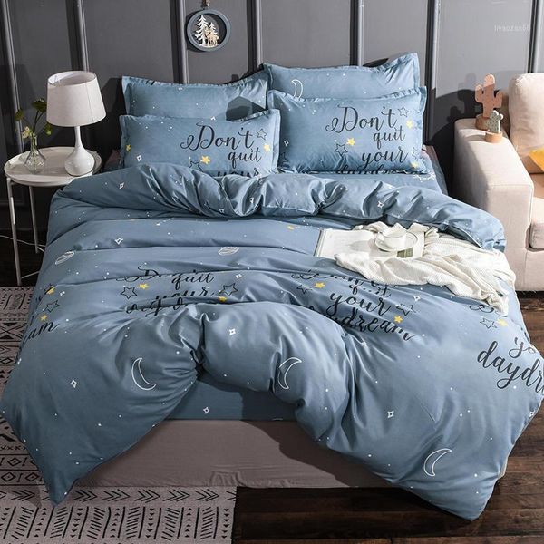 

luxury duvet cover bedding set bedclothes 3/4pcs home bed linen set blue bedclothes home textile flat sheet grey bed1