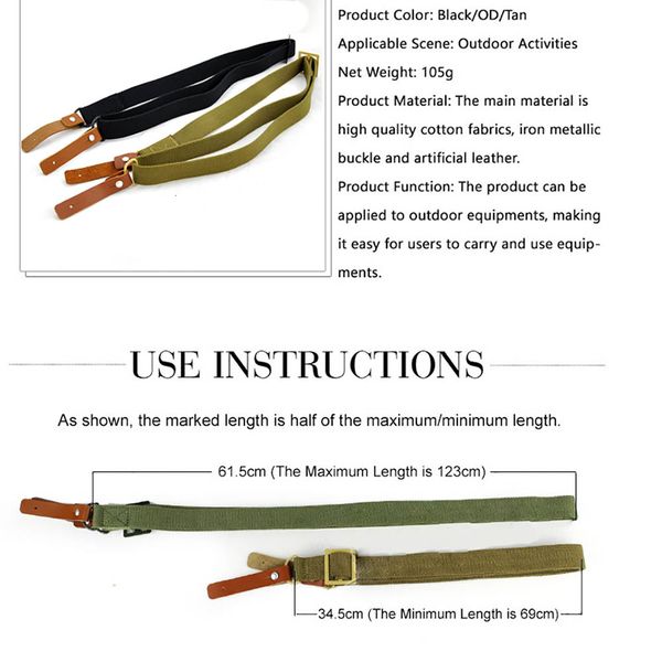 

outdoor tactical 2 rifle gun sling 100% cotton adjstable length webbing shoulder strap with quick release leather points