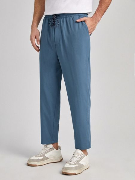 

men solid drawstring pants e7ps#, Black