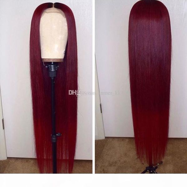 

full lace human hair wigs peruvian virgin hair ombre t1b 99j 150% density silky straight 180 density with baby hair lace front wigs, Black;brown