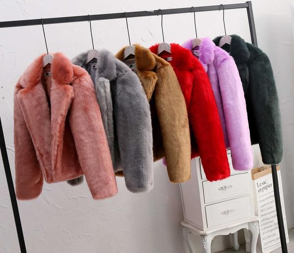 

2019 winter solid turn-down collar fur jackets women casual outwear faux fur coats and jackets ladies s-3xl coats cwf0186-51, Black