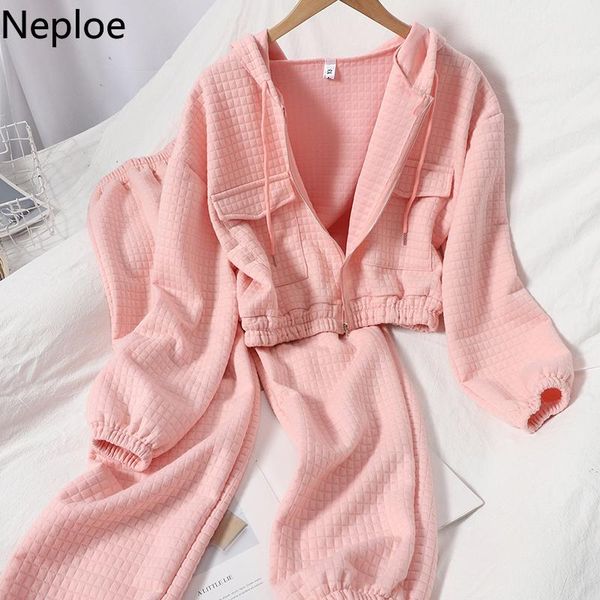 

neploe 2 piece outfits for women pants and fall clothes korean casual suit fashion tracksuit femme roupas two piece set, Gray