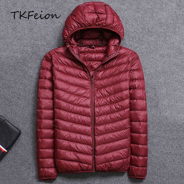 

spring/autumn mens hooded jacket fashion lightweight portable with hat plus size 4xl 5xl male duck down slim coat clearance sale, Black;brown