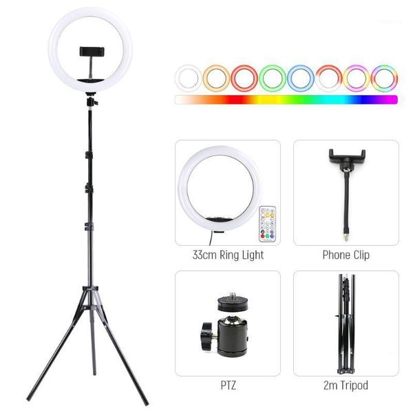 

33cm dimmable colorful rgb ring light with tripod selfie lamp phone clip holder for video live p studio pgraphy lighting1