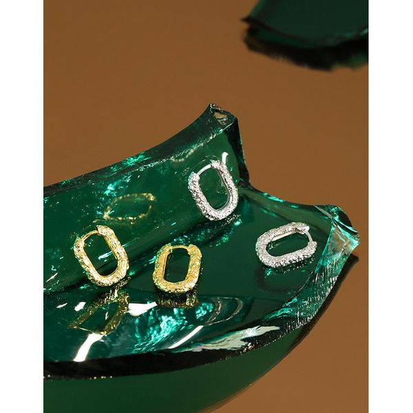 

hoop & huggie lexie dairy creative fashion geometric oval circle texture s925 silver female earrings jewelry, Golden;silver