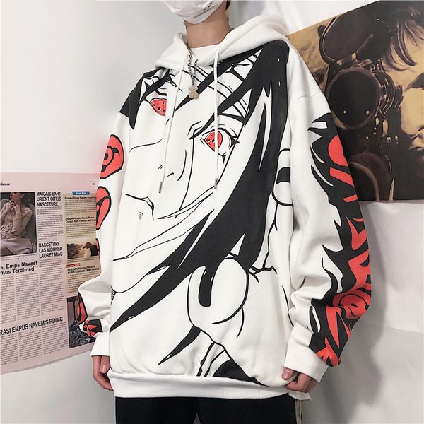 

2021 autumn women college harajuku cartoon anime print hoodie loose hooded pullover plus veet man hoodies 6fom, Black