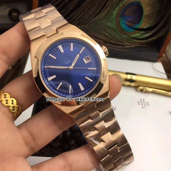 

new 42mm overseas rose gold case 4500v/110r-b705 blue dial automatic mens watch gents watches stainless steel bracelet watch, Slivery;brown