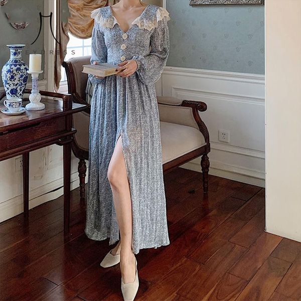 

heydress женщины флористическое сплит платье кружева шеши петра пэн воротник длинные рукава женское платье сексуальные отдышные отдыхание пе, Black;gray