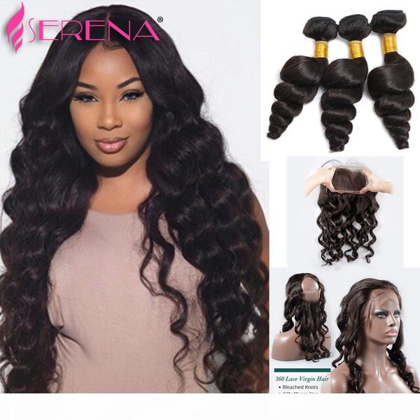 

9a malaysian hair loose deep wave ear to ear 360 closure lace band frontal closure with virgin human hair weave bundles 4pcs lot, Black;brown