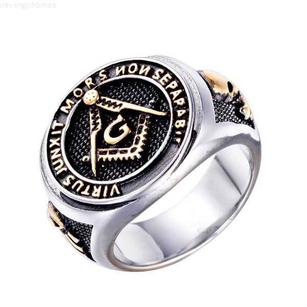

fraternal 316 silver stainless order steel men's high masonic lodge rings virtus junxit mors non separabit masons ring, Golden;silver