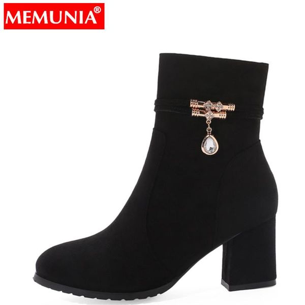 

boots memunia plus size 34-45 women square high heels bear ladies basic ankle fashion shoes, Black