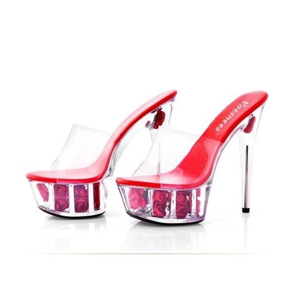 

woman platform sandals summer multicolored pink flower slides proof 15cm water nightclub high heel shoes plus-size 34-43 71h5, Black