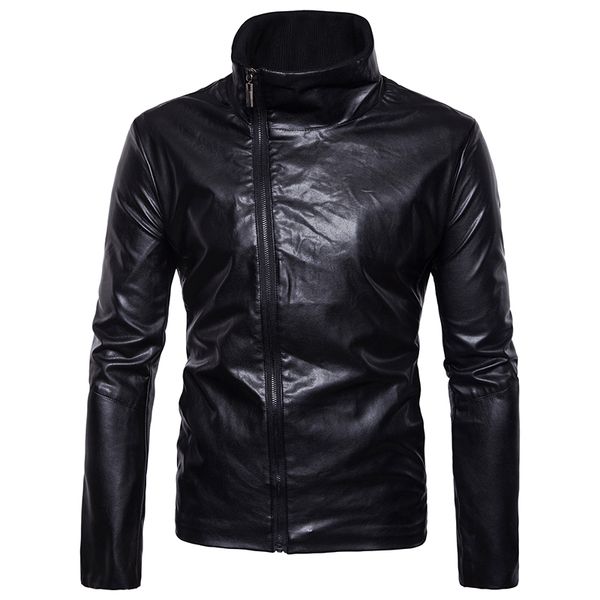 

new arrived motorcycle leather men's jackets male slim coats with zipper man outerwear stand jackets jaqueta de couro masculina, Black;brown