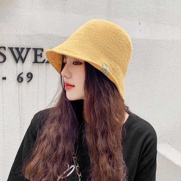 

wide brim hats 2021 summer milk silk bucket hat sen cloth standard knitted basin women korean solid color fisherman outdoor cap, Blue;gray