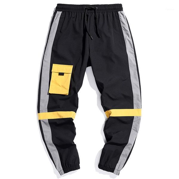 

streetwear harem joggers men casual slim striped mens jogger pants hip hop patchwork ankle-length trousers men1, Black