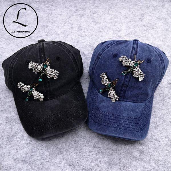 

gzhilovingl woman bug rhinestones beads baseball cap solid summer cotton snapback hat and caps ladies girls adjustable hats y200714, Blue;gray