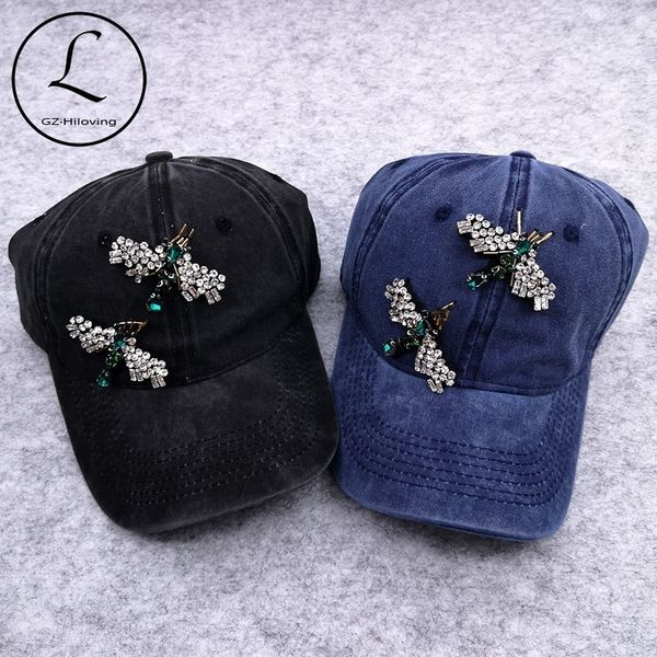 GZHILOVINGL Kadın Bug Rhinestones Boncuk Beyzbol Şapkası Katı Yaz Pamuk Snapback Şapka Ve Kapaklar Bayanlar Kızlar Ayarlanabilir Şapka Y200714