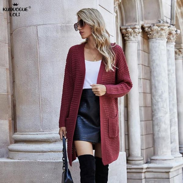 

women's knits & tees winter women long knitted sweater cardigans loose multiple color options pockets open stitch casual knit oversize, White
