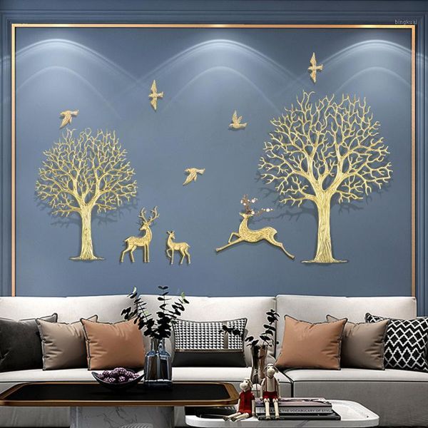 

light luxury home decor 3d copper tree wall stickers hanging room decoration accessories modern creative aesthetic room decor1