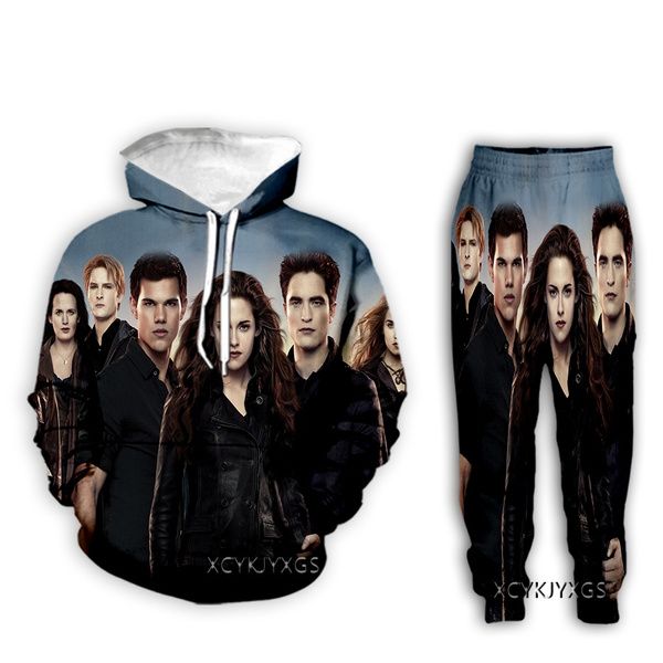 

новые мужчины / женские сумеречные смешные 3d print fashion tracksuits crewneck хип-хоп толстовка и штаны 2 шт. установить толстовки l03, Gray
