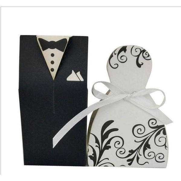 

small gift bags lots paper white black bride groom dress wedding favours shiping candy holder boxes ssxq2