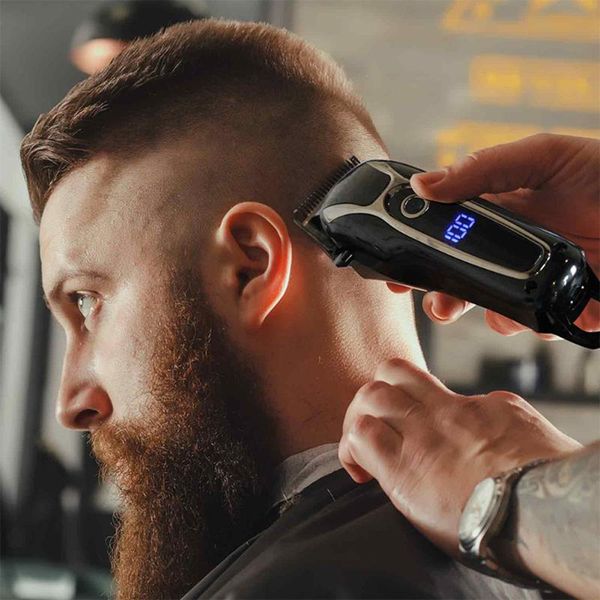 

lcd electric hair trimmer rechargeable electric hair clipper men's cordless haircut adjustable ceramic blade