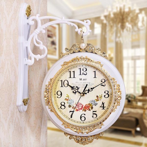 

vintage european wall clock silent creative round double sided glass quartz wall clock relogio parede living room decor mm60wc1
