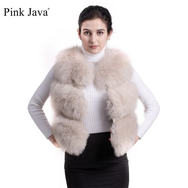 

pink java qc9437 fashion natural fur vest real short gilet winter women coat luxury jacket 211220, Black