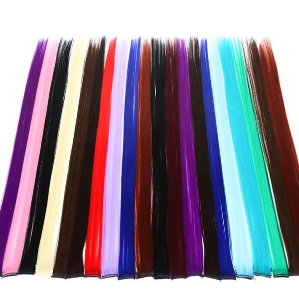 

all long straight color hair piece hair extensions clip in highlight rainbow hair streak pink synthetic strands wmtzcu, Black;brown