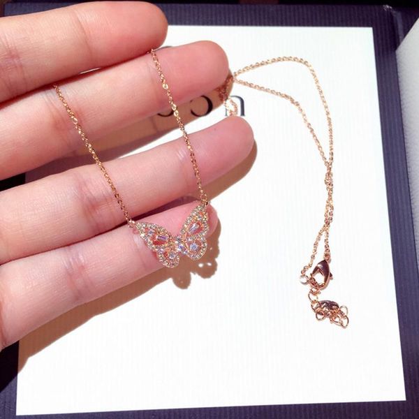 

chokers juwang bling tennis necklaces for women cubic zirconia butterfly pendant chain jewelry wedding decoration, Golden;silver