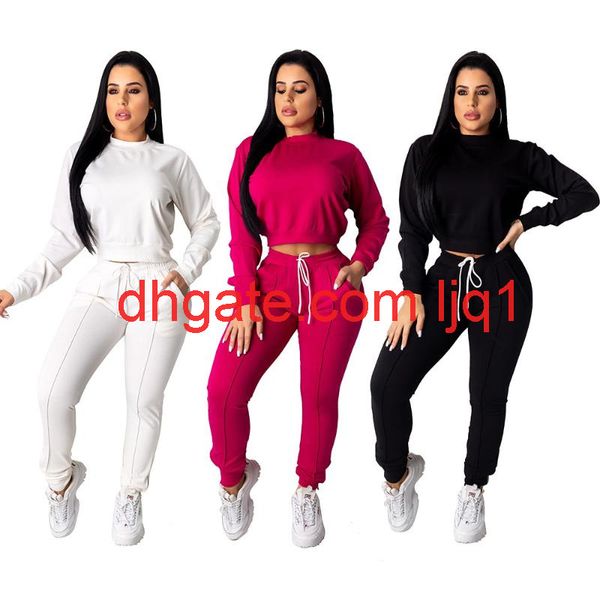 

echoine autumn winter women tracksuit 2 piece set crop pants set sportwear matching workout sweat suits women jogging, White