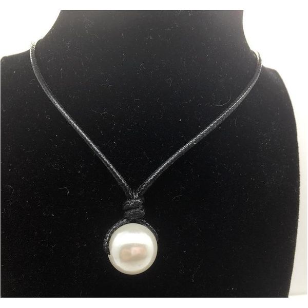 

women fashion pearl necklace jewelry white pearl black leather rope cord choker necklace choker slip knot imita wmtmmx footballshoe, Silver
