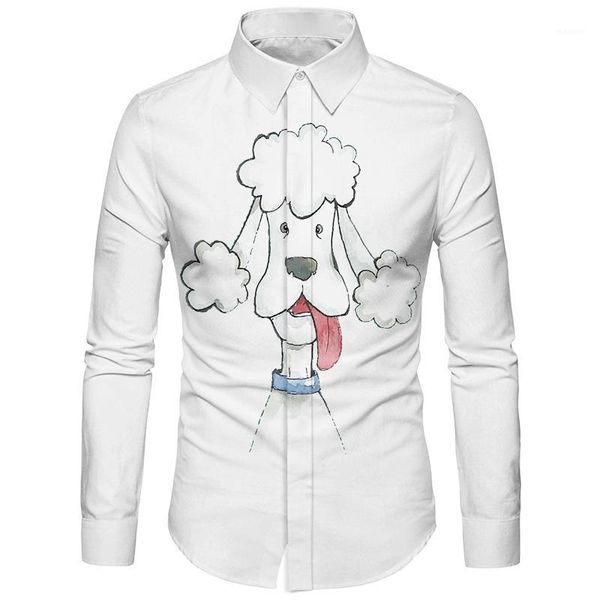 

cloudstyle anime men shirt casual black white long sleeve camisas hombre poodles printed dress funny winter dress shirts 20181, White;black