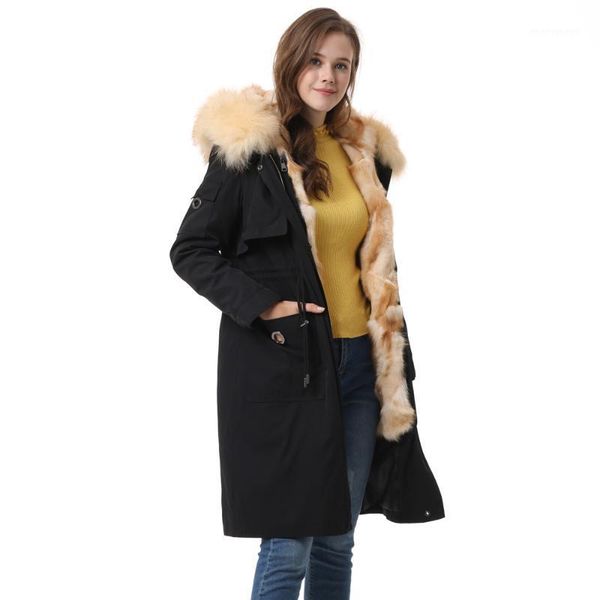 

women's fur & faux winter parka long coat for women1, Black