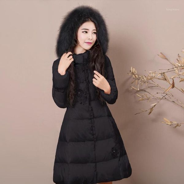 

2019 autumn winter long coat female warm hooded parka thick warm fur collar down jacket winter jacket women pp0891, Black