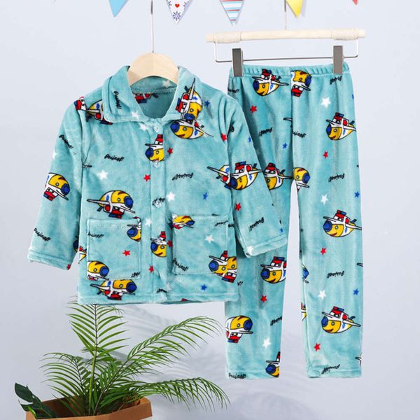 

2021 new home wear flannel autumn suit cardigan children's pajamas, Blue;red