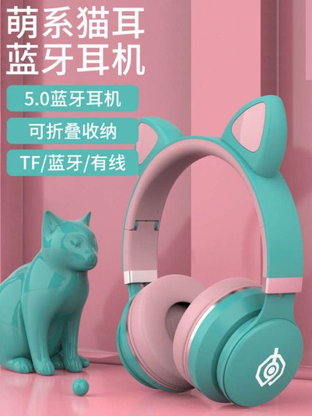 

pink bluetooth with microphone wirels headset cat ear girl lovely dkcomputer notebook game android mobile phone super long