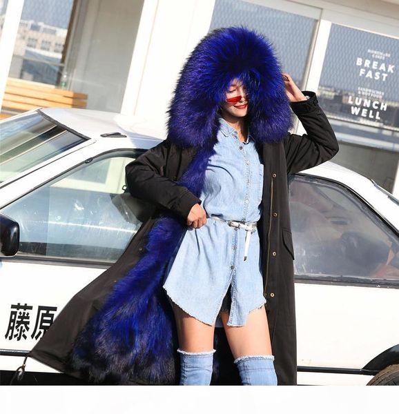 

2018 new winter jacket women coat detachable 3 in 1 outerwear natural real raccoon fur collar streetwear parkas casual luxury, Black