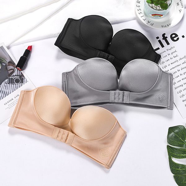 Frauen Sexy Push Up Trägerlosen BH Vorderverschluss Bralette Unsichtbare BHs Unterwäsche Dessous 1/2 Tasse Nahtlose Büstenhalter ABC Cup 201202