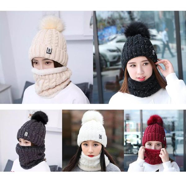 

womens pom beanie hat scarf set girls cute winter ski hat with fleece line, Black
