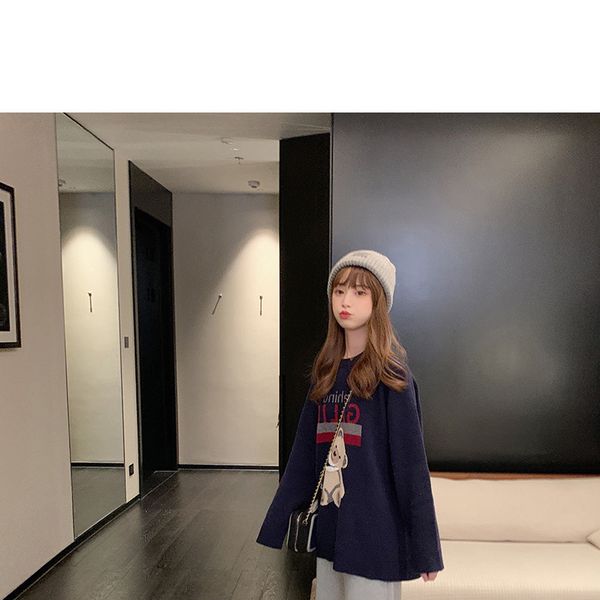 

bear women's loose long sleeve pullover sweater new autumn winter lazy top, White;black