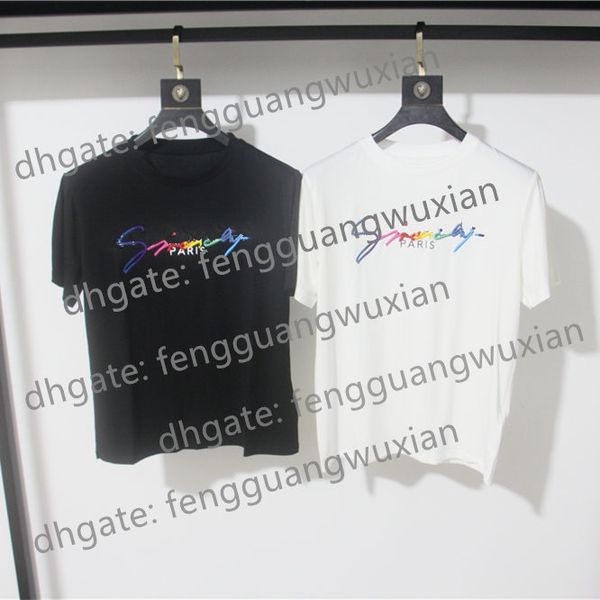 

21ss signature men women t-shirt paris europe embroidery print letter fashion mens t shirts casual men women clothes cotton tee fg9571, White;black