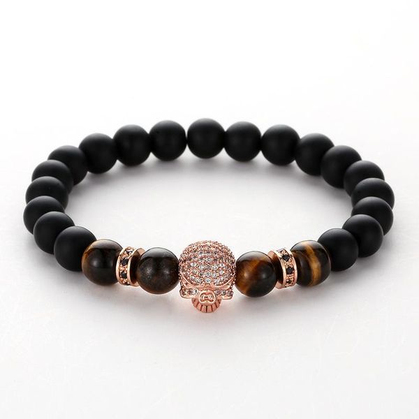 

women men fashion charm black lava beads bracelet bangle personality micro inset black zircon skull accessories jewelry sqcval, Bronze;silver