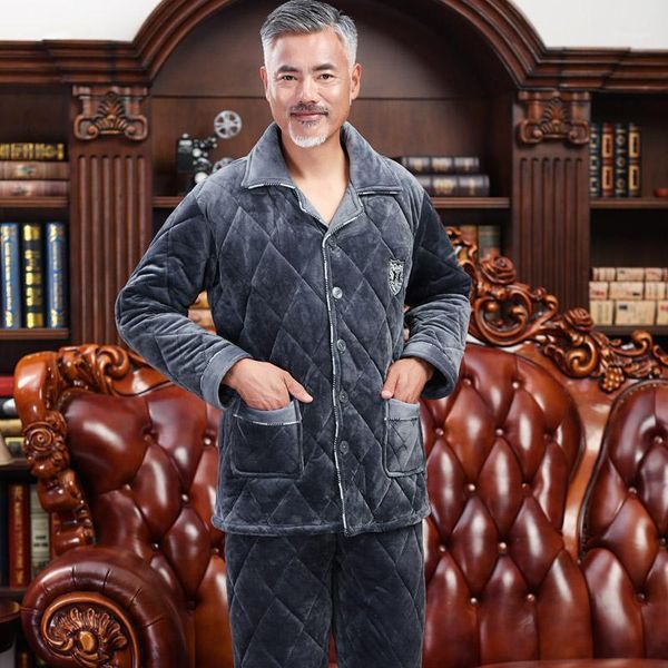 

new winter pajamas men thick fleece pajama sets luxury warm sleepwear warm suits man casual home clothes pijama1, Black;brown