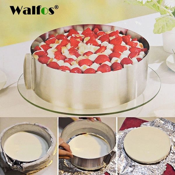 Walfos Grau Alimentar Aço Inoxidável Bolo Ajustável Círculo Retrátil Mousse Mousse Mold Ferramenta De Cozimento Definido Bolo Molde Bakeware Y200612