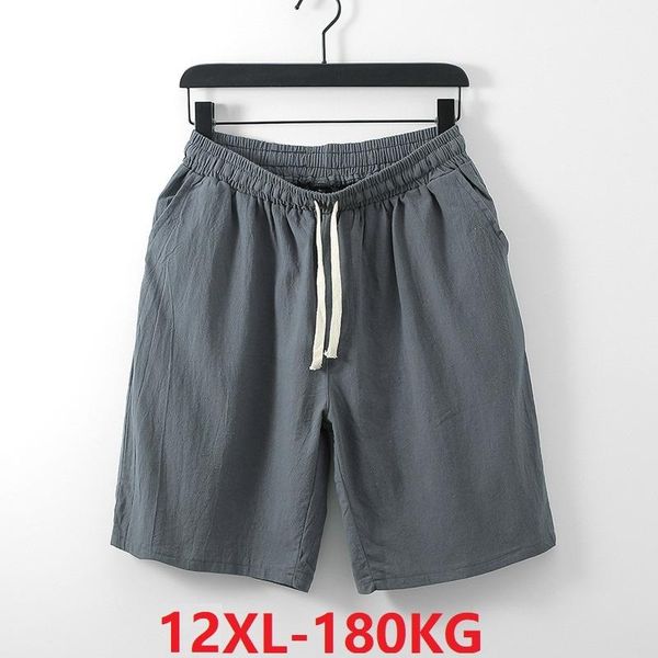 

summer men shorts linen cotton chinese style plus size 10xl 12xl vintage casual homewear elasticity shorts loose khaki gray 74, White;black