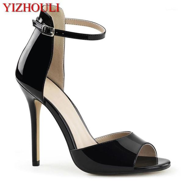 

skinny with bare feet, glossy paint 12 cm super high heels.women go shopping and party wear high-heeled sandals1, Black
